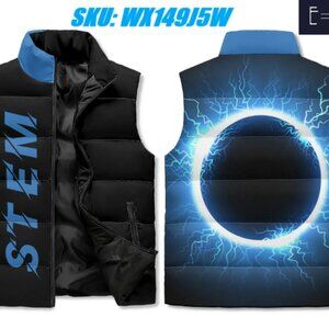 New E=M/C2 Black Hole Blue Unisex Lightweight Stand Collar Zip Up Puffer Vest